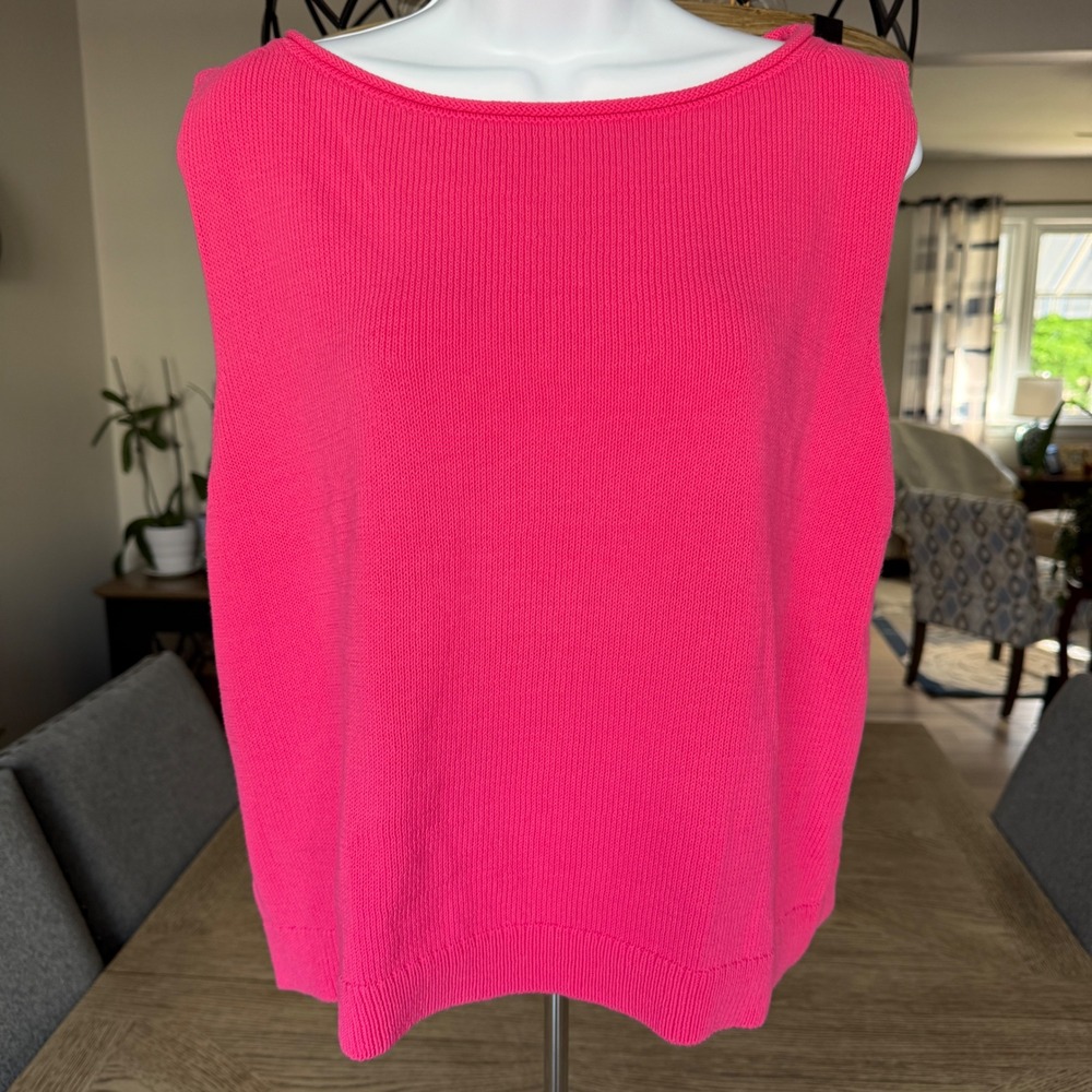 Banana Republic Hot Pink Sleeveless Cotton Knit Boat Neck Top XL NWT